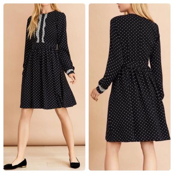 Brooks Brothers Lace-Trimmed Polka-Dot Satin Dress - Picture 1 of 16